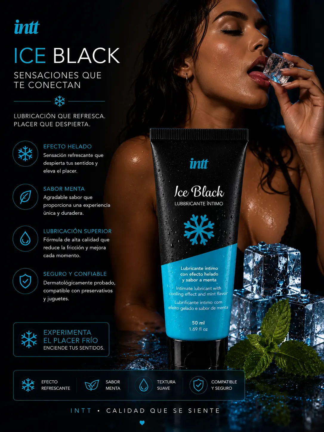 Lubricante Íntimo Ice Black Base Agua Sabor Menta Extrafuerte