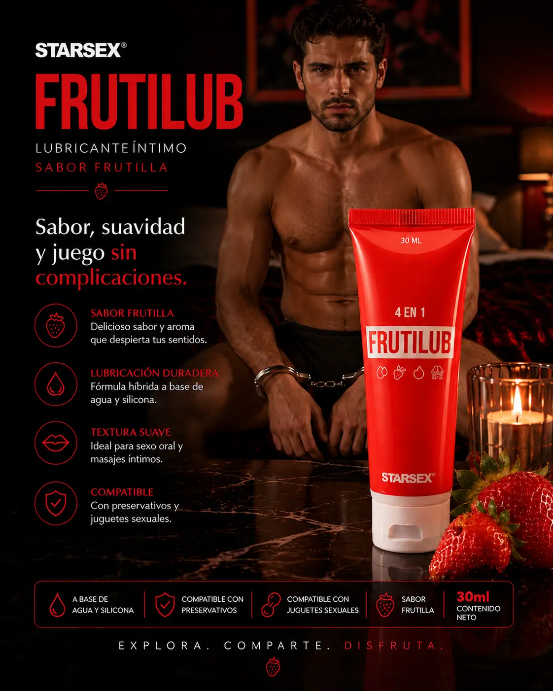 Lubricante Híbrido con Sabor y Efecto FrutiLub - Starsex