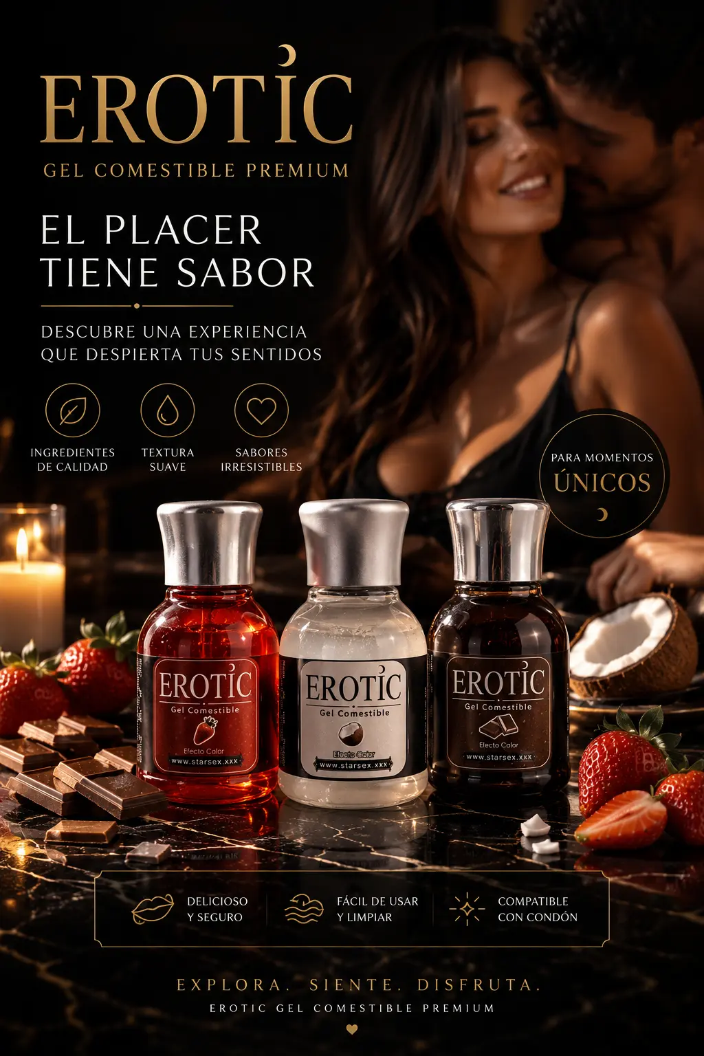 Gel de Masaje Efecto Calor Comestible Frutilla - Erotic - Starsex