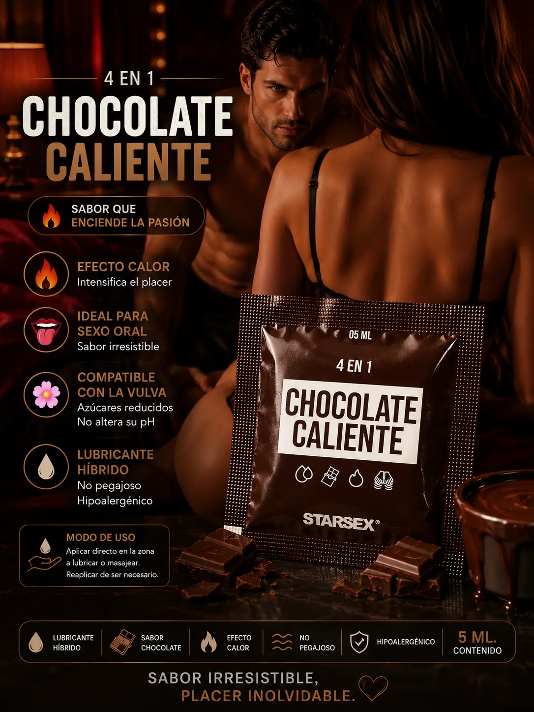 Sachet Lubricante Híbrido con Sabor y Efecto Chocolate Caliente Starsex