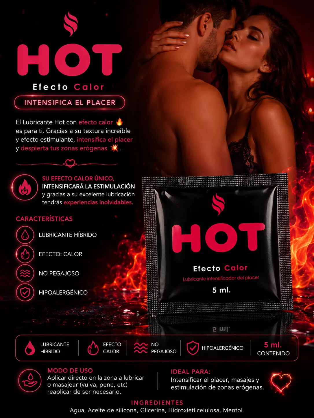 Sachet Lubricante Híbrido Efecto Calor Hot - Starsex